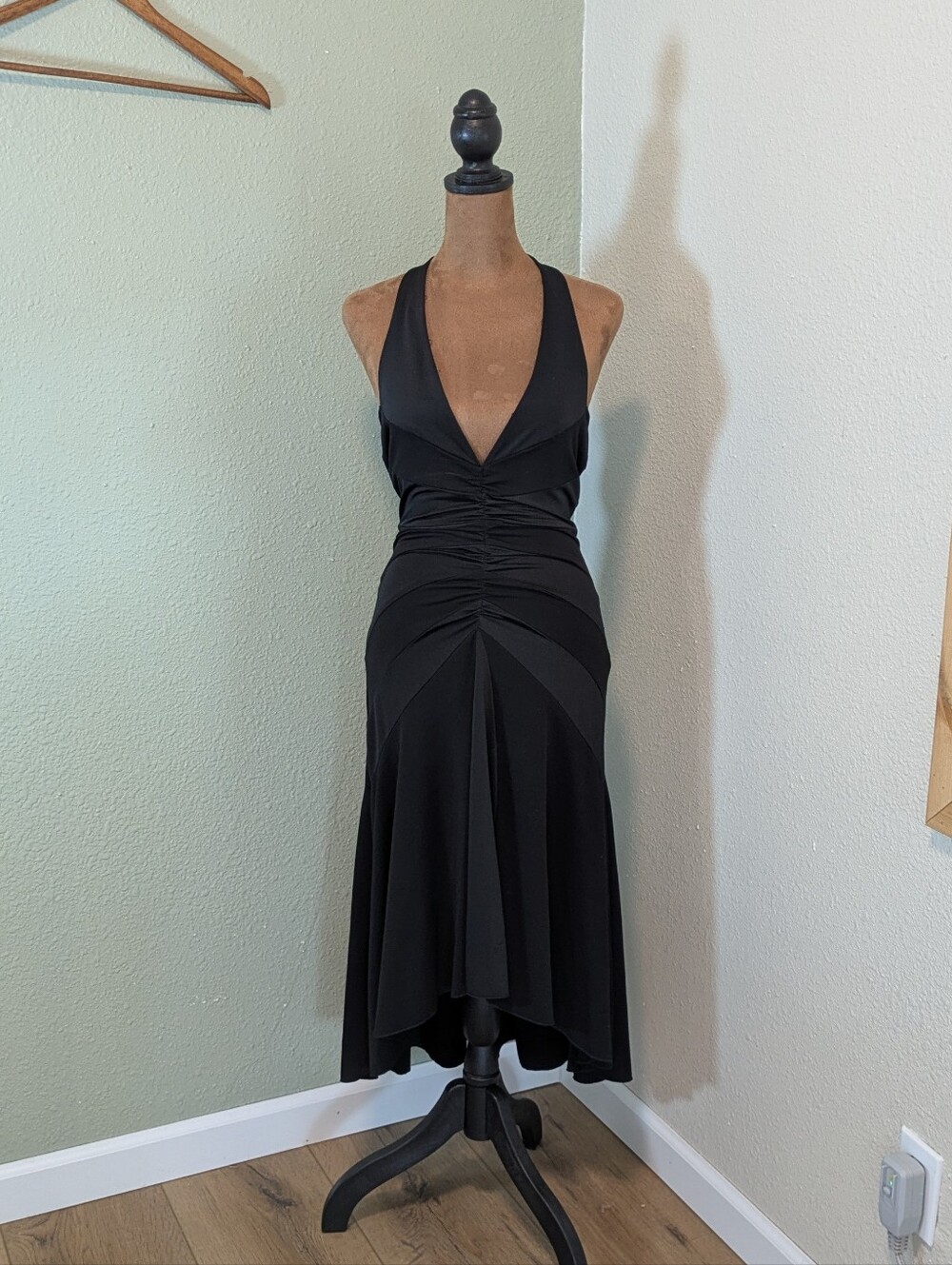 Y2K Black Halter Ruched Midi Dress - Classic Evening Style